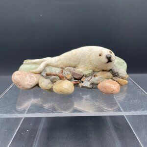2003 Sherratt & Simpson Seal Pup on Rocks 89511 Realistic Resin Figurine White